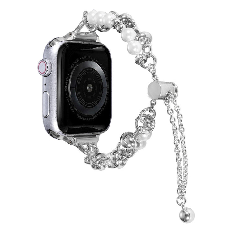 For Apple Watch 2 38mm Pearl Bracelet Metal Watch Band(Silver) - Watch Bands by PMC TechLife | Online Shopping South Africa | PMC TechLife