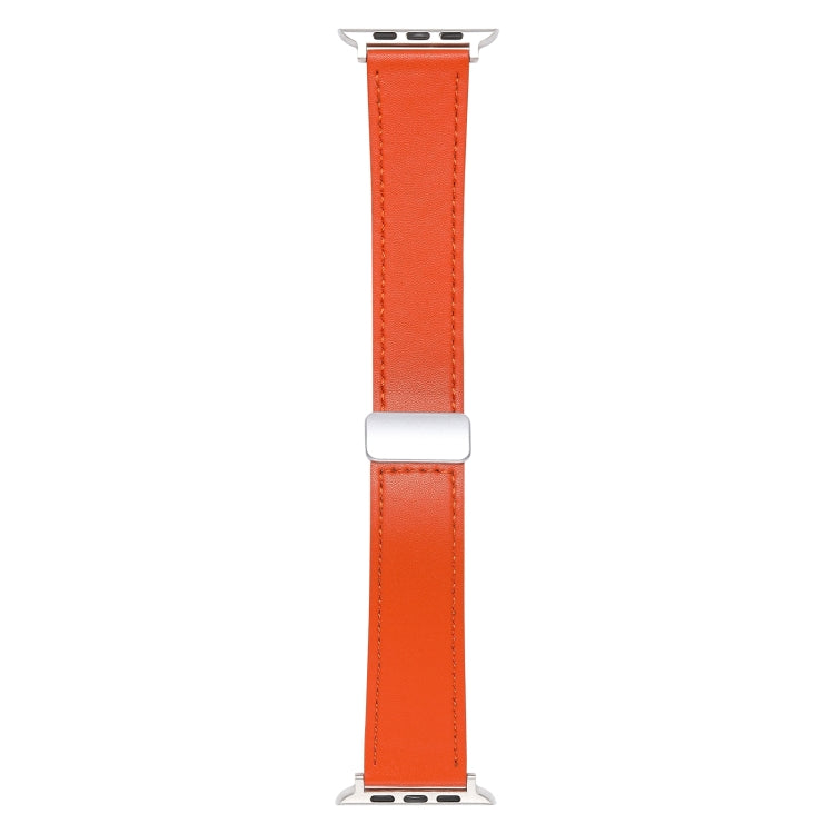 For Apple Watch 4 44mm Magnetic Buckle Skin Feel Leather Watch Band(Orange) - Watch Bands by PMC Jewellery | Online Shopping South Africa | PMC Jewellery