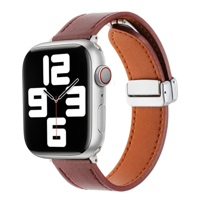 For Apple Watch 2 38mm Magnetic Buckle Skin Feel Leather Watch Band(Wine Red) - Watch Bands by PMC Jewellery | Online Shopping South Africa | PMC Jewellery