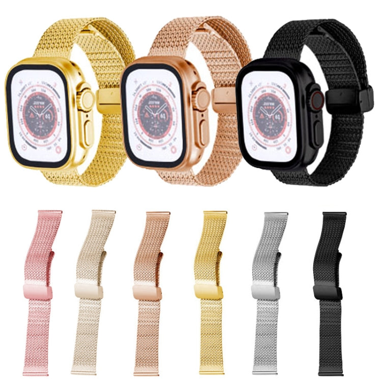 For Apple Watch 42mm Magnetic Buckle Herringbone Mesh Metal Watch Band(Starlight) - Watch Bands by PMC TechLife | Online Shopping South Africa | PMC TechLife
