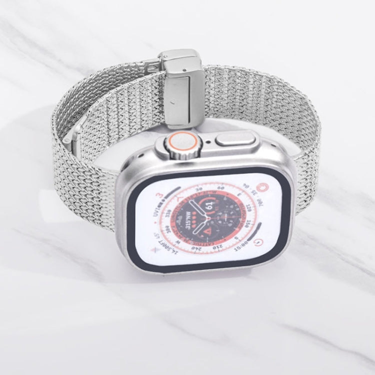 For Apple Watch 7 41mm Magnetic Buckle Herringbone Mesh Metal Watch Band(Silver) - Watch Bands by PMC Jewellery | Online Shopping South Africa | PMC Jewellery