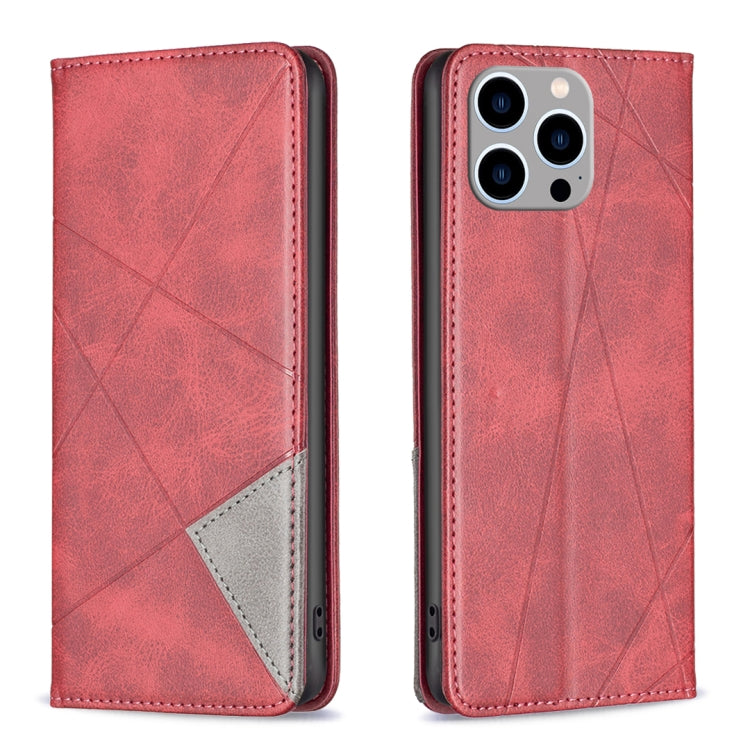 For iPhone 15 Pro Max Rhombus Texture Magnetic Leather Phone Case(Red) - iPhone 15 Pro Max Cases by PMC Jewellery | Online Shopping South Africa | PMC Jewellery