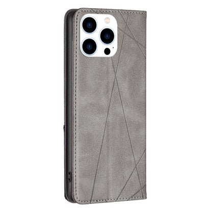 For iPhone 15 Pro Rhombus Texture Magnetic Leather Phone Case(Grey) - iPhone 15 Pro Cases by PMC Jewellery | Online Shopping South Africa | PMC Jewellery