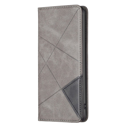 For iPhone 15 Plus Rhombus Texture Magnetic Leather Phone Case(Grey) - iPhone 15 Plus Cases by PMC Jewellery | Online Shopping South Africa | PMC Jewellery