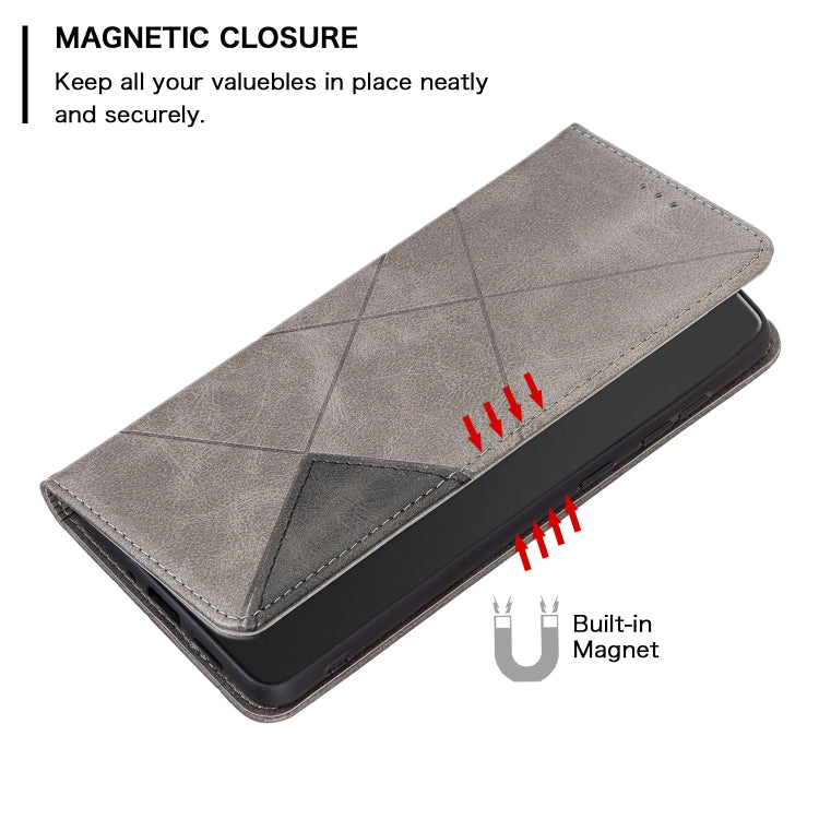 For iPhone 15 Rhombus Texture Magnetic Leather Phone Case(Grey) - iPhone 15 Cases by PMC TechLife | Online Shopping South Africa | PMC TechLife | Buy Now Pay Later Mobicred