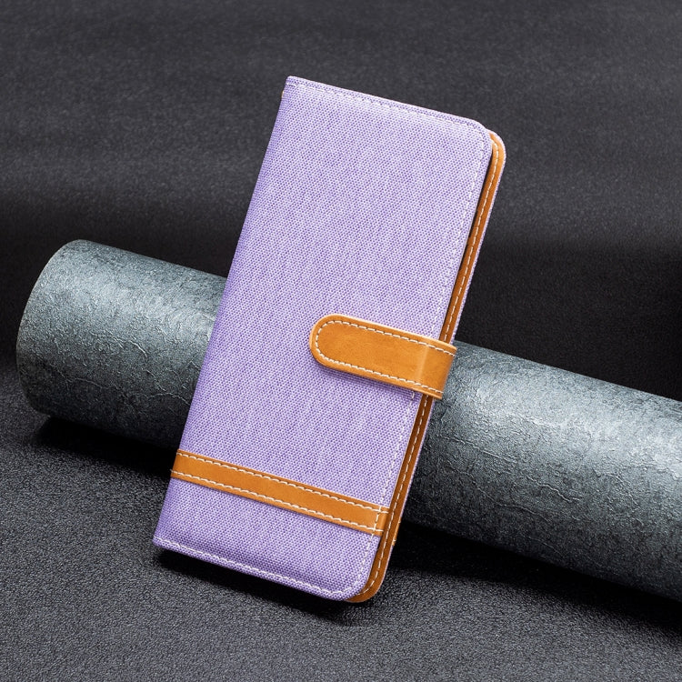 For iPhone 15 Plus Color Block Denim Texture Leather Phone Case(Purple) - free shipping - PMC TechLife - Order now!