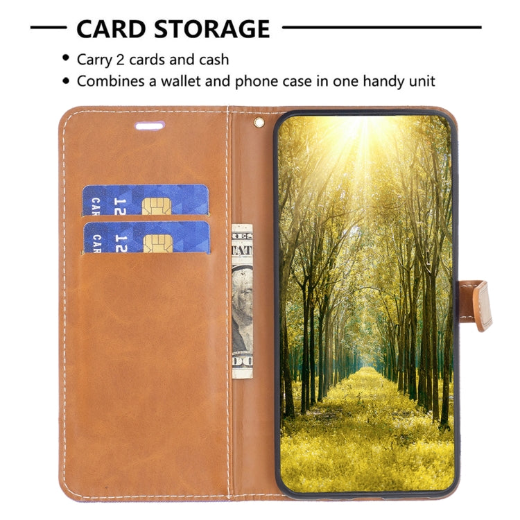 For iPhone 15 Color Block Denim Texture Leather Phone Case(Purple) - free shipping - PMC TechLife - Order now!