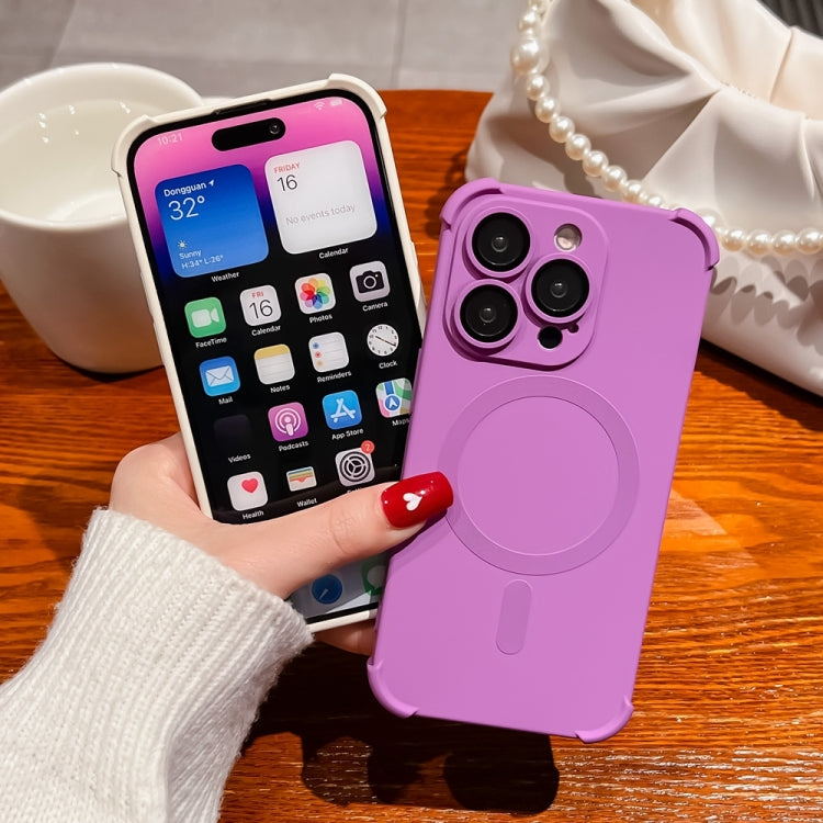 For iPhone 14 Plus Four Corner Shockproof Skin Feel MagSafe Magnetic Phone Case(Purple) - free shipping - PMC TechLife - Order now!