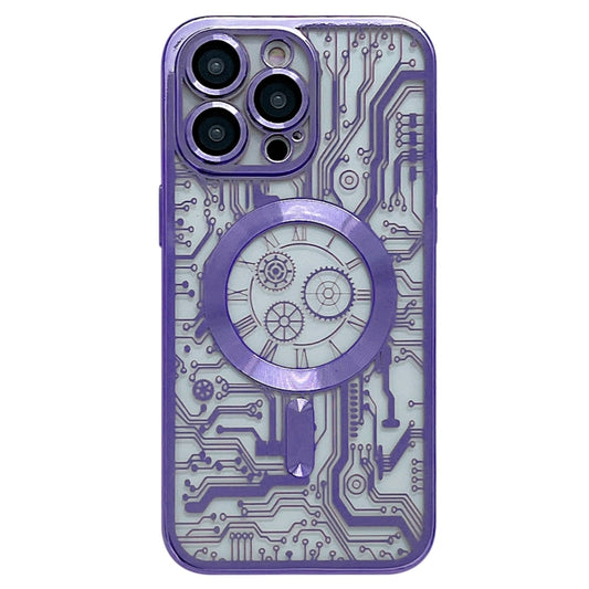 For iPhone 14 Pro Max Electroplated Circuit Board Pattern MagSafe Phone Case(Purple) - iPhone 14 Pro Max Cases by PMC Jewellery | Online Shopping South Africa | PMC Jewellery