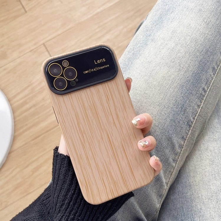 For iPhone 14 Pro Max Wood Grain TPU Phone Case with Lens Film(Khaki) - iPhone 14 Pro Max Cases by PMC TechLife | Online Shopping South Africa | PMC TechLife