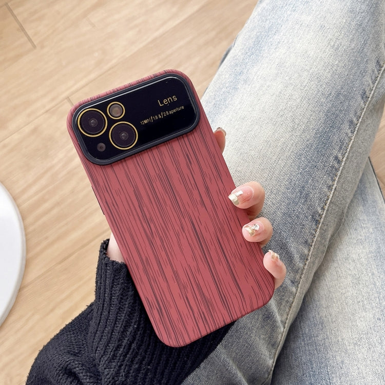 For iPhone 13 Wood Grain TPU Phone Case with Lens Film(Red) - iPhone 13 Cases by PMC TechLife | Online Shopping South Africa | PMC TechLife