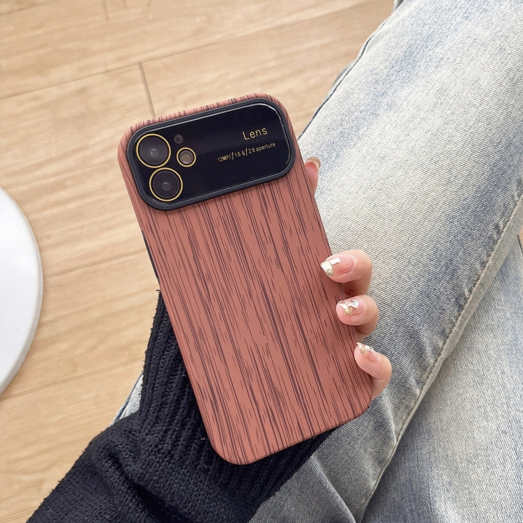 For iPhone 12 Wood Grain TPU Phone Case with Lens Film(Brown) - iPhone 12 / 12 Pro Cases by PMC Jewellery | Online Shopping South Africa | PMC Jewellery