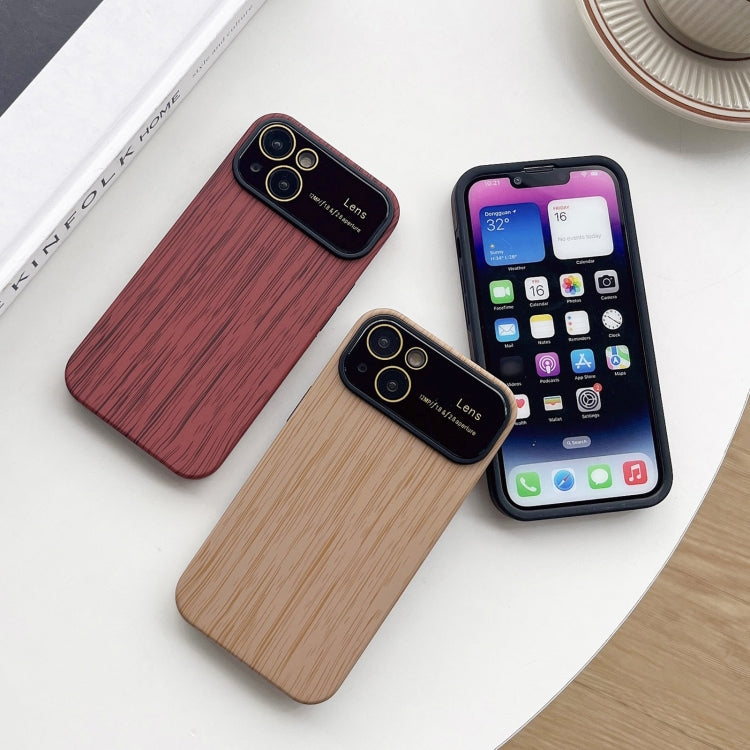 For iPhone 12 Wood Grain TPU Phone Case with Lens Film(Red) - iPhone 12 / 12 Pro Cases by PMC TechLife | Online Shopping South Africa | PMC TechLife