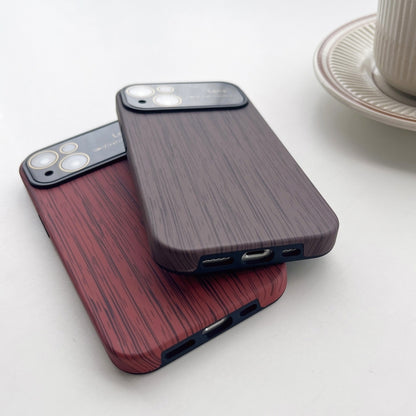 For iPhone 12 Wood Grain TPU Phone Case with Lens Film(Brown) - iPhone 12 / 12 Pro Cases by PMC Jewellery | Online Shopping South Africa | PMC Jewellery