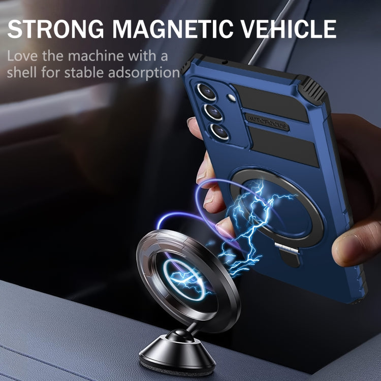 For Samsung Galaxy S21 FE 5G MagSafe Magnetic Holder Phone Case(Blue) - Galaxy S22 Ultra 5G Cases by PMC TechLife | Online Shopping South Africa | PMC TechLife