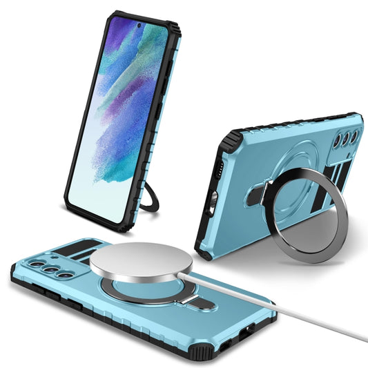 For Samsung Galaxy S21 FE 5G MagSafe Magnetic Holder Phone Case(Light Blue) - Galaxy S22 Ultra 5G Cases by PMC Jewellery | Online Shopping South Africa | PMC Jewellery