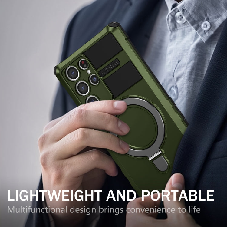 For Samsung Galaxy S22 Ultra 5G MagSafe Magnetic Holder Phone Case(Green) - Galaxy S22 Ultra 5G Cases by PMC TechLife | Online Shopping South Africa | PMC TechLife