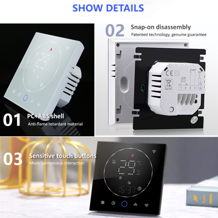 BHT-008GBL 95-240V AC 16A Smart Home Electric Heating LED Thermostat Without WiFi(White) - Thermostat & Thermometer by PMC TechLife | Online Shopping South Africa | PMC TechLife