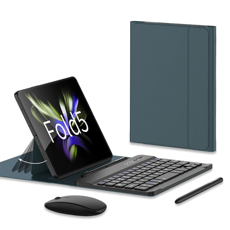 For Samsung Galaxy Z Fold5 GKK Gear Adjustment Bluetooth Keyboard Leather Case with Pen + Keyboard + Mouse + Case(Green) - Samsung Keyboard by GKK | Online Shopping South Africa | PMC TechLife