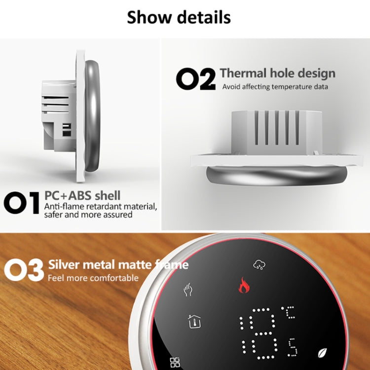BHT-6001GCL 95-240V AC 5A Smart Round Thermostat Boiler Heating LED Thermostat Without WiFi(White) - Thermostat & Thermometer by PMC Jewellery | Online Shopping South Africa | PMC Jewellery