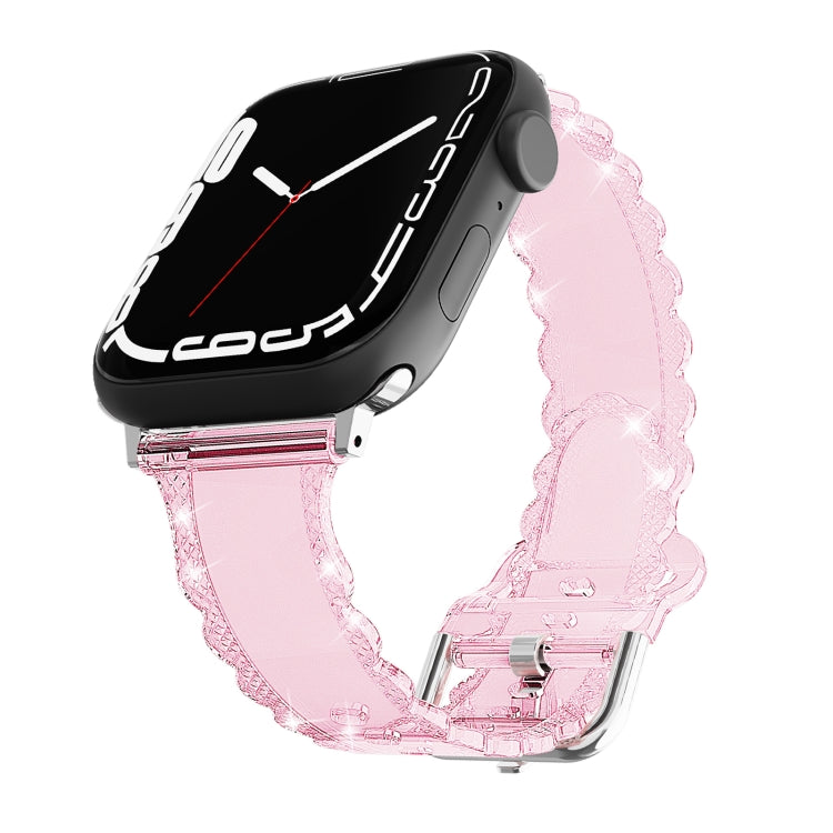 For Apple Watch SE 44mm Diamond Texture Lace Clear TPU Watch Band(Pink) - Watch Bands by PMC TechLife | Online Shopping South Africa | PMC TechLife