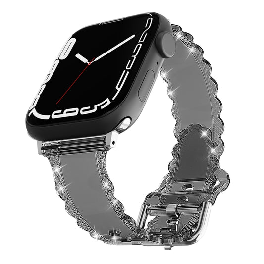 For Apple Watch 5 40mm Diamond Texture Lace Clear TPU Watch Band(Black) - Watch Bands by PMC Jewellery | Online Shopping South Africa | PMC Jewellery