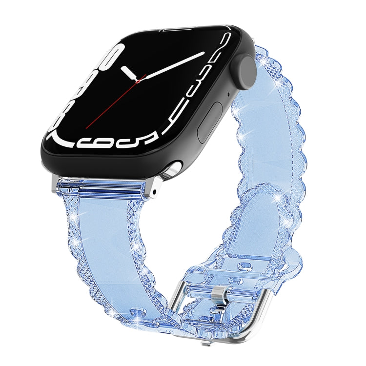 For Apple Watch 4 44mm Diamond Texture Lace Clear TPU Watch Band(Blue) - Watch Bands by PMC TechLife | Online Shopping South Africa | PMC TechLife
