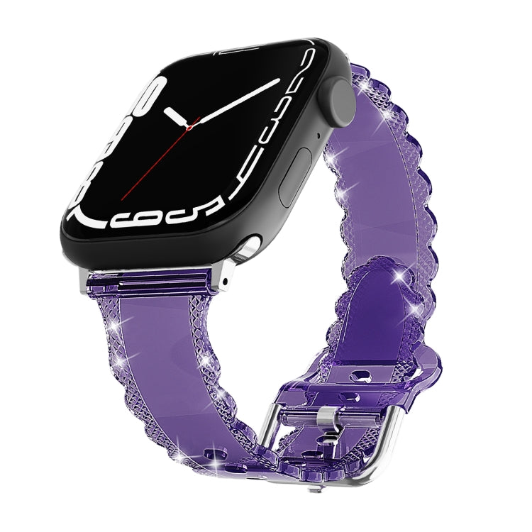 For Apple Watch 38mm Diamond Texture Lace Clear TPU Watch Band(Purple) - Watch Bands by PMC TechLife | Online Shopping South Africa | PMC TechLife