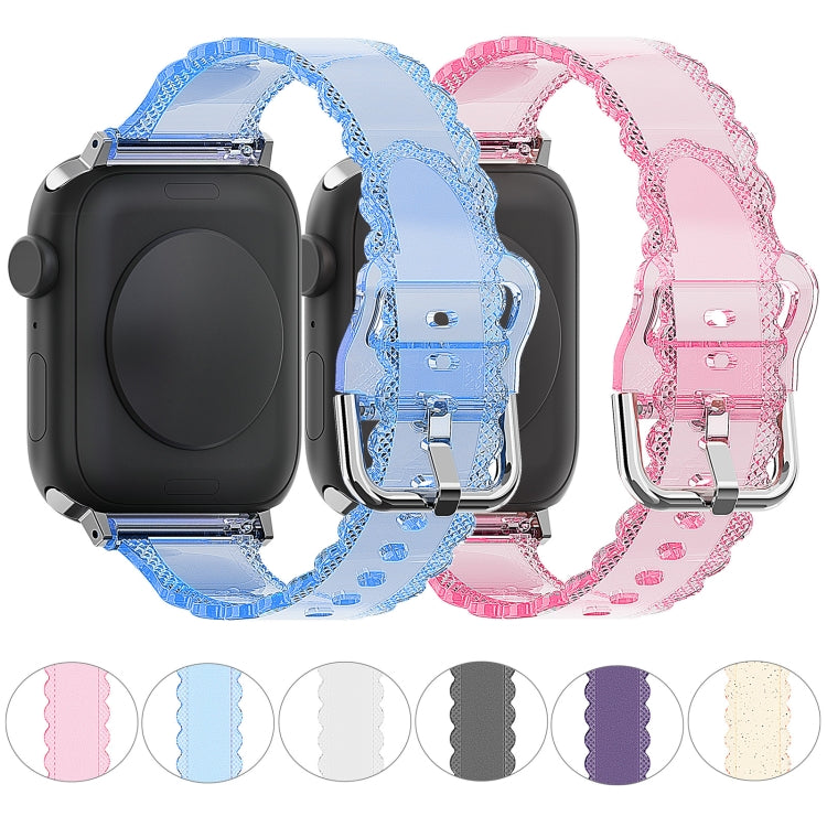 For Apple Watch SE 44mm Diamond Texture Lace Clear TPU Watch Band(Black) - Watch Bands by PMC TechLife | Online Shopping South Africa | PMC TechLife