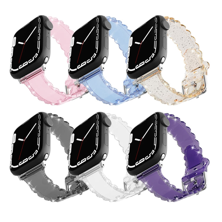 For Apple Watch 5 44mm Diamond Texture Lace Clear TPU Watch Band(Blue) - Watch Bands by PMC TechLife | Online Shopping South Africa | PMC TechLife