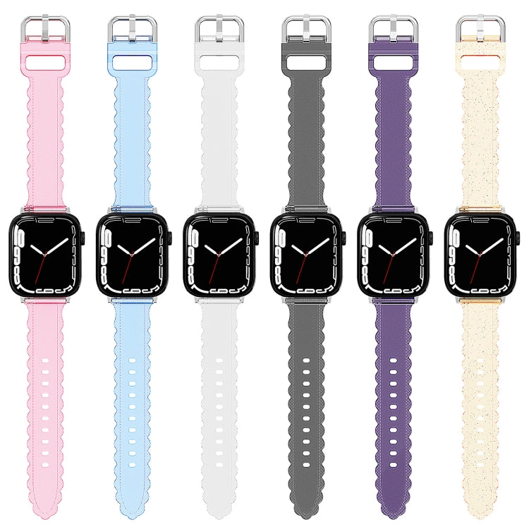 For Apple Watch 8 45mm Diamond Texture Lace Clear TPU Watch Band(Blue) - Watch Bands by PMC TechLife | Online Shopping South Africa | PMC TechLife