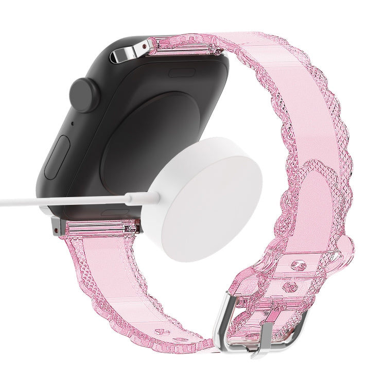 For Apple Watch SE 44mm Diamond Texture Lace Clear TPU Watch Band(Pink) - Watch Bands by PMC TechLife | Online Shopping South Africa | PMC TechLife