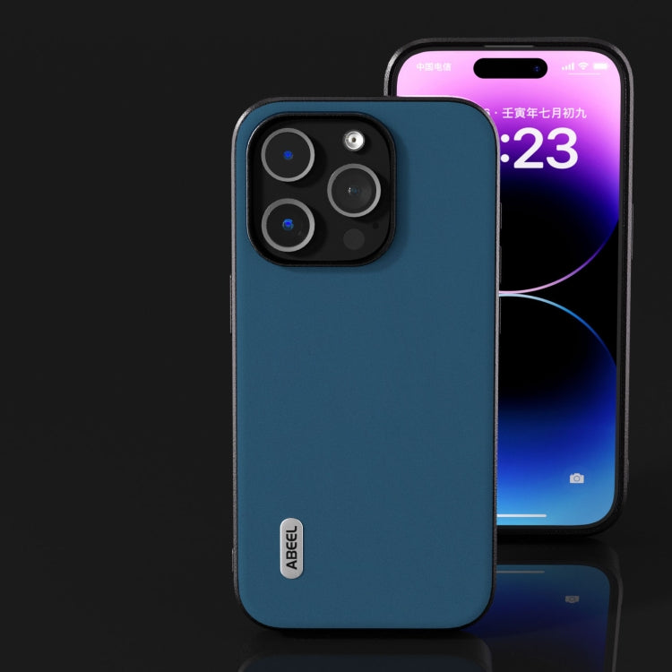 For iPhone 15 Pro ABEEL Genuine Leather Silky Soft Black Edge Phone Case(Blue) - free shipping - PMC TechLife - Order now!