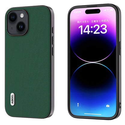 For iPhone 14 Plus ABEEL Genuine Leather Silky Soft Black Edge Phone Case(Green) - iPhone 14 Plus Cases by PMC Jewellery | Online Shopping South Africa | PMC Jewellery