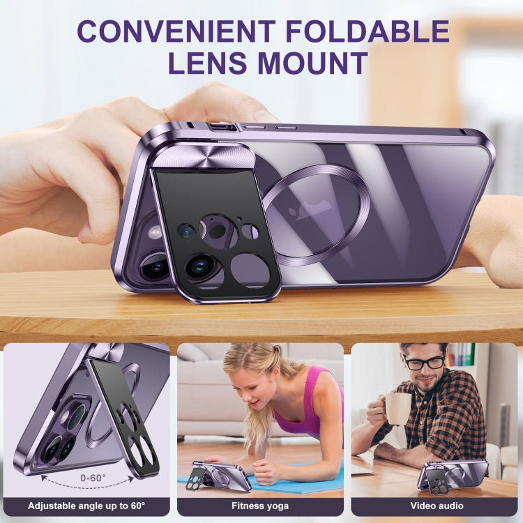 For iPhone 15 Pro Max Large Window Holder MagSafe Magnetic Metal Phone Case(Yellow) - free shipping - PMC TechLife - Order now!