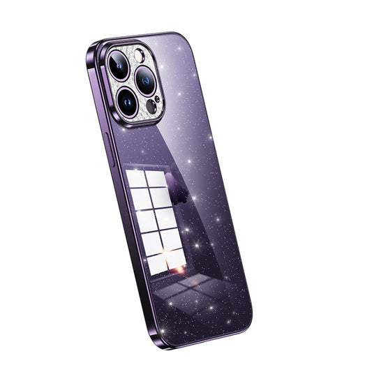 For iPhone 14 Pro SULADA Electroplated Transparent Glittery TPU Phone Case(Purple) - iPhone 14 Pro Cases by SULADA | Online Shopping South Africa | PMC Jewellery | Buy Now Pay Later Mobicred