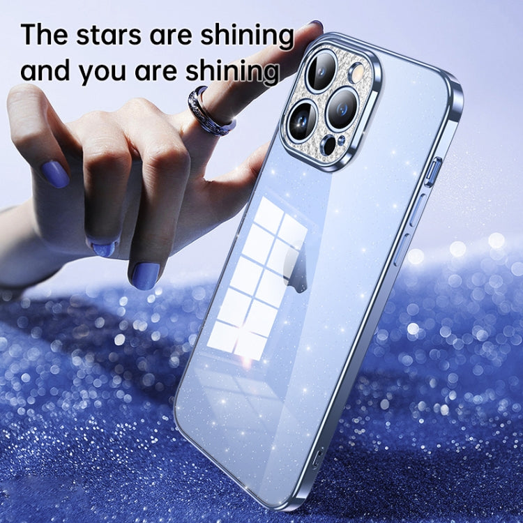 For iPhone 14 SULADA Electroplated Transparent Glittery TPU Phone Case(Blue) - iPhone 14 Cases by SULADA | Online Shopping South Africa | PMC Jewellery