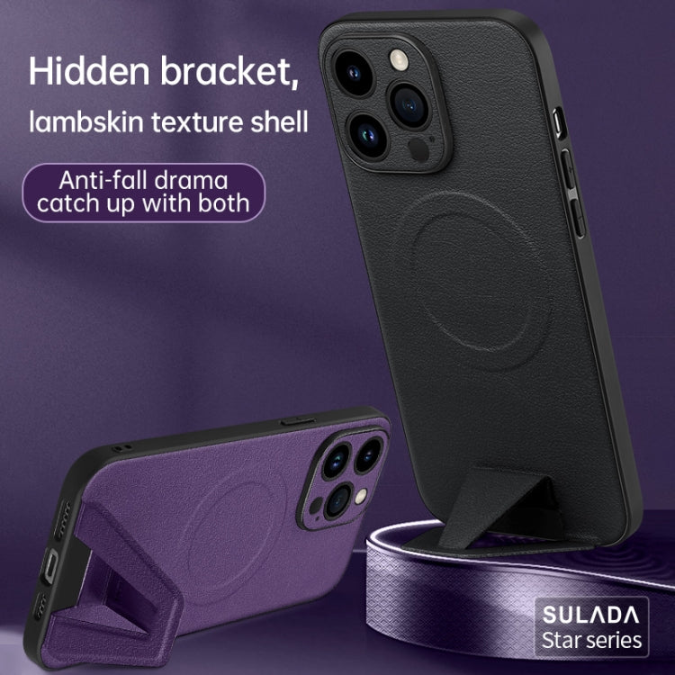 For iPhone 13 SULADA Folding Holder Lambskin Texture MagSafe Phone Case(Purple) - iPhone 13 Cases by SULADA | Online Shopping South Africa | PMC TechLife