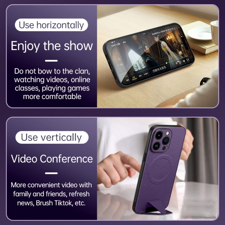 For iPhone 14 Plus SULADA Folding Holder Lambskin Texture MagSafe Phone Case(Purple) - iPhone 14 Plus Cases by SULADA | Online Shopping South Africa | PMC TechLife
