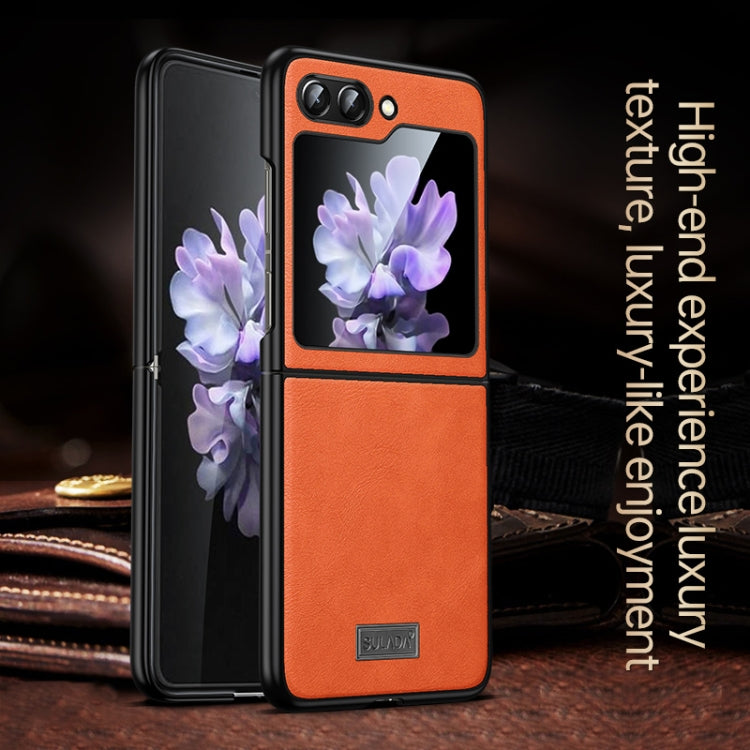 For Samsung Galaxy Z Flip5 SULADA Shockproof TPU + Handmade Leather Phone Case(Orange) - Galaxy Z Flip5 Cases by SULADA | Online Shopping South Africa | PMC TechLife | Buy Now Pay Later Mobicred