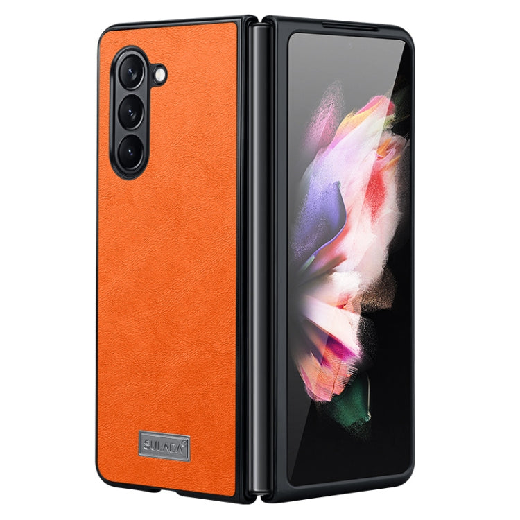 For Samsung Galaxy Z Fold5 SULADA Shockproof TPU + Handmade Leather Phone Case(Orange) - Galaxy Z Fold5 Cases by SULADA | Online Shopping South Africa | PMC TechLife