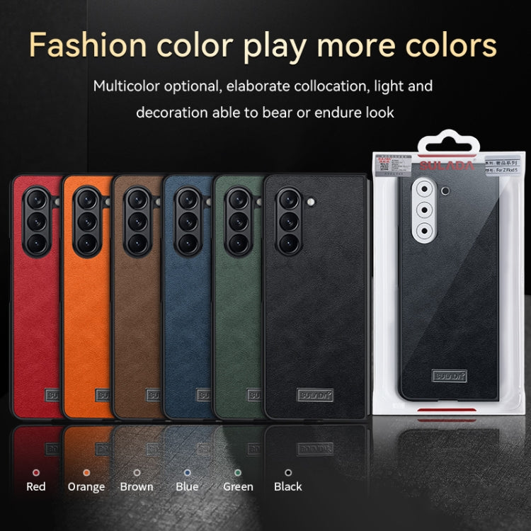 For Samsung Galaxy Z Fold5 SULADA Shockproof TPU + Handmade Leather Phone Case(Orange) - Galaxy Z Fold5 Cases by SULADA | Online Shopping South Africa | PMC TechLife