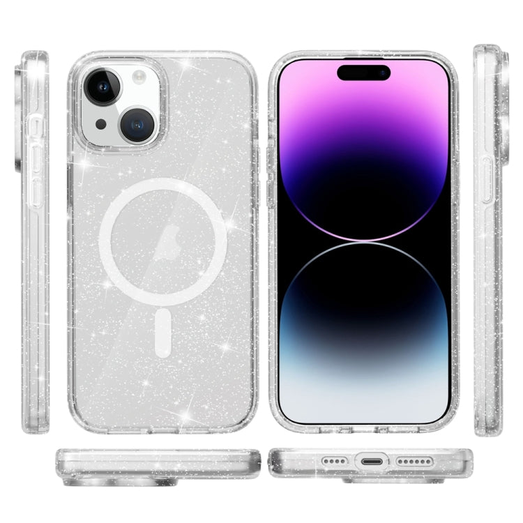 For iPhone 15 Plus Terminator Style Glitter Powder MagSafe Magnetic Phone Case(White) - iPhone 15 Plus Cases by PMC Jewellery | Online Shopping South Africa | PMC Jewellery