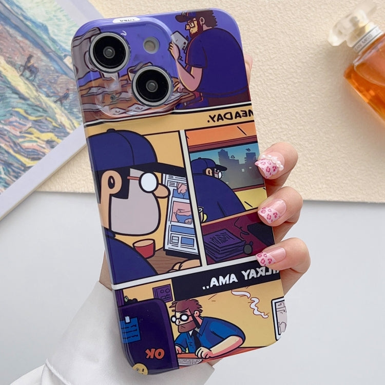 For iPhone 14 Plus Painted Pattern Precise Hole PC Phone Case(Working Comics) - iPhone 14 Plus Cases by PMC TechLife | Online Shopping South Africa | PMC TechLife