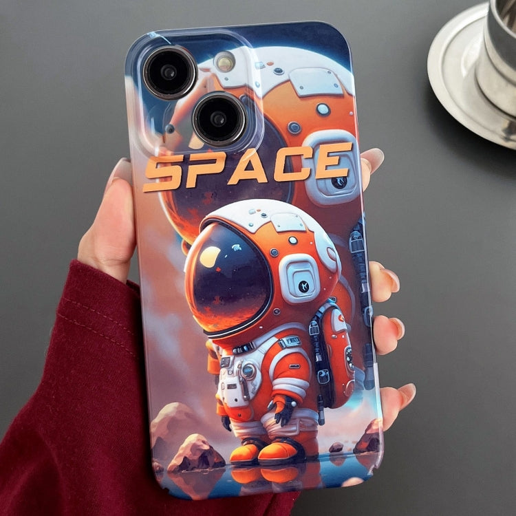 For iPhone 14 Plus Painted Pattern Precise Hole PC Phone Case(Orange Astronaut) - iPhone 14 Plus Cases by PMC TechLife | Online Shopping South Africa | PMC TechLife