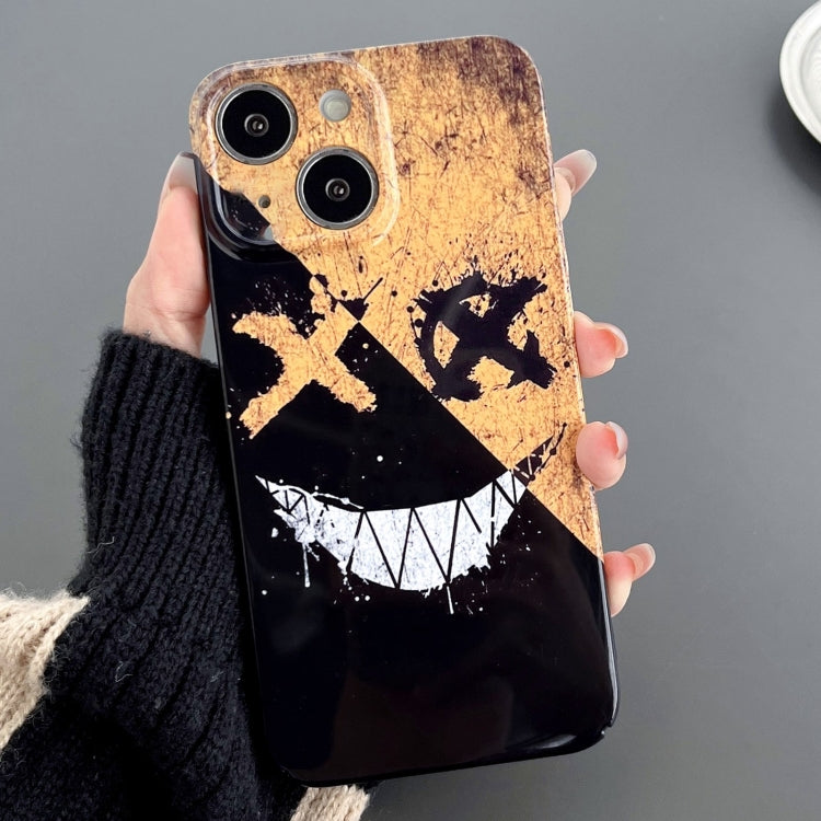 For iPhone 14 Plus Painted Pattern Precise Hole PC Phone Case(Black Yellow Smiling) - iPhone 14 Plus Cases by PMC Jewellery | Online Shopping South Africa | PMC Jewellery