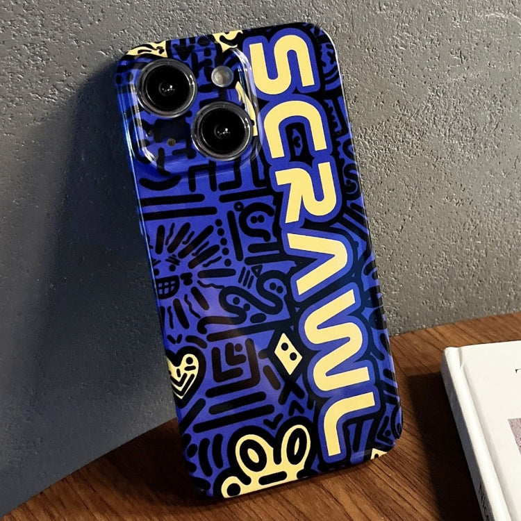 For iPhone 14 Plus Painted Pattern Precise Hole PC Phone Case(Blue SCR) - iPhone 14 Plus Cases by PMC TechLife | Online Shopping South Africa | PMC TechLife