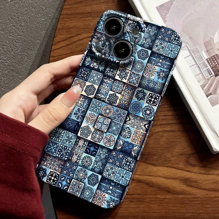 For iPhone 14 Painted Pattern Precise Hole PC Phone Case(Green Plaid) - iPhone 14 Cases by PMC TechLife | Online Shopping South Africa | PMC TechLife