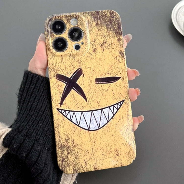 For iPhone 14 Pro Painted Pattern Precise Hole PC Phone Case(Yellow Background Smiling) - iPhone 14 Pro Cases by PMC TechLife | Online Shopping South Africa | PMC TechLife