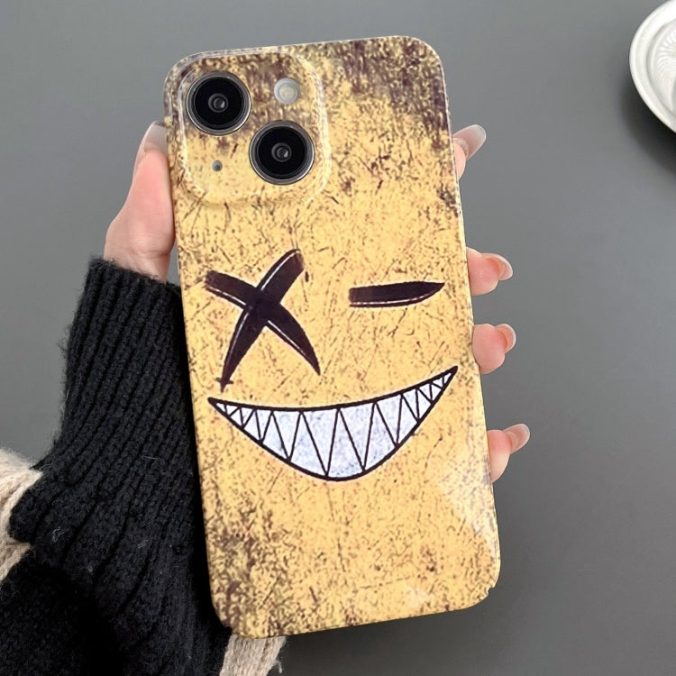 For iPhone 13 Painted Pattern Precise Hole PC Phone Case(Yellow Background Smiling) - iPhone 13 Cases by PMC TechLife | Online Shopping South Africa | PMC TechLife